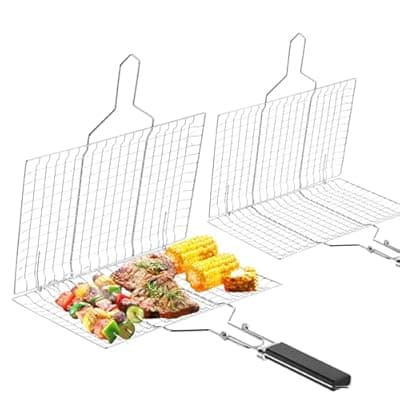 [Mifoci] Mifoci 2 Pcs Grill Basket with Removable Handle Barbecue BBQ Grilling Basket Vegetable Fish Grill Folding Portable Stainless Steel Fish Grilling Rack for Cooking Camping Outdoor BBQ Gifts