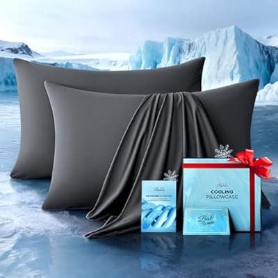 [Rifens] Ultra-Chill Cooling Pillowcase Set of 2 for Hot Sleepers, Softer Than Silk Pillow Cases for Protecting Hair & Skin, Breathable Bed Pillow Covers w/Zipper, Gifts for Women Men(Dark Gray, Standard)