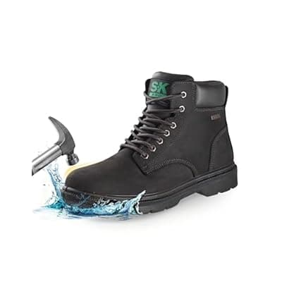 [SKPRO] SKPRO Steel Toe Work Boots for Men, Waterproof Non Slip Safety Shoes for Construction, Comfortable Leather Work Boots