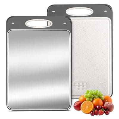 [Qianying] Titanium Cutting Boards for Kitchen - Katuchef Non Toxic Double Sided Metal for Meat/Fish & Wheat Straw PP for Fruits/Vegetables, Dishwasher Safe, Hygienic, Pure Titanium Easy Clean Chopping Board