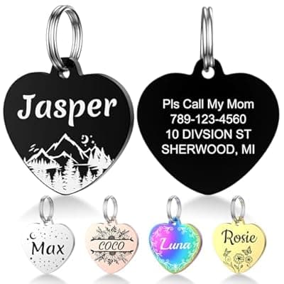 [YEHANTI] YEHANTI Dog Tags Personalized for Pets with Name Pattern Art Design - Engraved with Laser - Stainless Steel Cats Dogs ID Tags - Stylish Dog Collar Accessories (Heart)