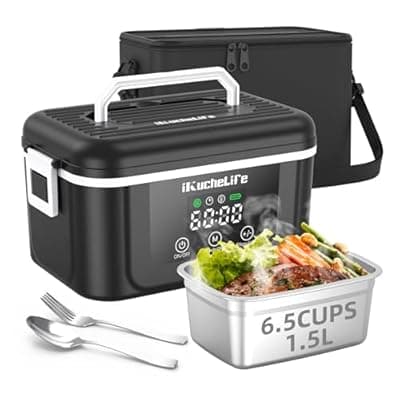 [ikuchelife] ikuchelife Heated Lunch Box, 1.5L&18000mAh Cordless Electric Lunch Box with Scheduled Heating, 1.5L Rechargeable Portable Food Warmer with Digital Display for Work, Travel, Office, Camping