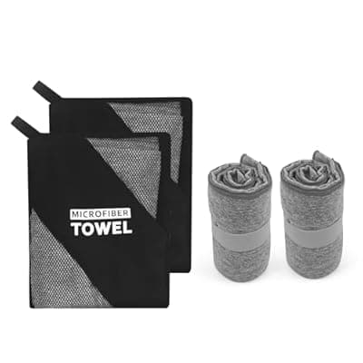 [NUOYEE] NUOYEE 2 Pack Microfiber Camping Towel Quick Dry Lightweight Travel Body Face Beach Hiking Backpacking Swimming Pool Towel(Grey, 2 Pack S(15.5X31 Inch)
