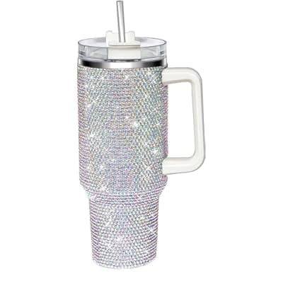 [HWISDMIG] HWISDMIG 40oz Tumbler with Handle-Glitter Rhinestones Tumbler Bling Cups Stainless Steel Water Bottle Diamond Studded Tumbler for Women-Birthday Gifts for Women, Mom, Wife, Girlfriend (40 oz, Shiny)