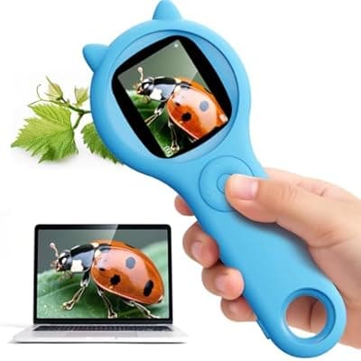 [Ashfly] Kids Magnifying Glass Educational Science Kit - Mini LED Pocket Microscope for Kids(3-10 Years) - Durable Design - Ideal Gift for Girls (Blue)