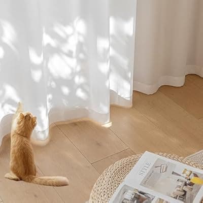 [Draphelle] Draphelle Non-See-Through Privacy White Sheer Curtains 63 inches Long 2 Panels, 52" Wide Rod Pocket Window Curtains & Drapes for Office Apartment Bedroom Laundry Room Bathroom