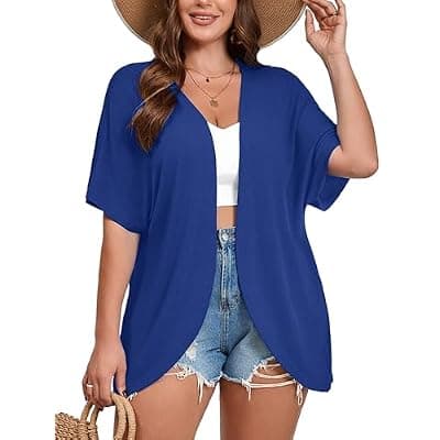 [AusLook] AusLook Women's Plus Size Short Sleeve Shawls and Wraps Lightweight Open Front Cardigan Cover Ups Shrugs Kimonos Jacket Coat
