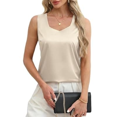 [CAPE CLIQUE] CAPE CLIQUE Silk Satin Tank Tops for Women V Neck Sleeveless Camisole 2025 Summer Basic Blouses Work Outfits Shirts