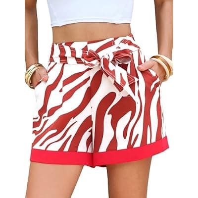 [EXLURA] EXLURA Womens High Waist Boho Shorts Zebra Print Color Block Tie Knot Summer Beach Vacation Flowy Shorts with Pockets 2026