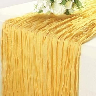 [Enyeopd] Yellow Cheesecloth Table Runner 10FT Gauze Rustic Cheese Cloth Dining Table Decor Runners Long for Easter Birthday Party Bridal Wedding Decorations 1Pack 35x120 Inches