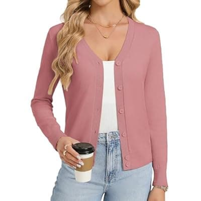 [GRACE KARIN] GRACE KARIN Womens Lightweight Cardigan Sweaters Trendy Button Up V-Neck Knit Cardigans Shrug Spring Fashion Clothes
