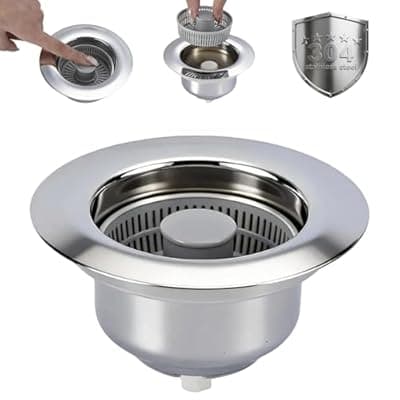 [BSJOEE] Sink Drain Strainer - Kitchen Sink Stopper, 3 in 1 Kitchen Sink Drain Strainer with Anti-Clogging Basket, Fit US Standard 3-1/2'' Sink Hole