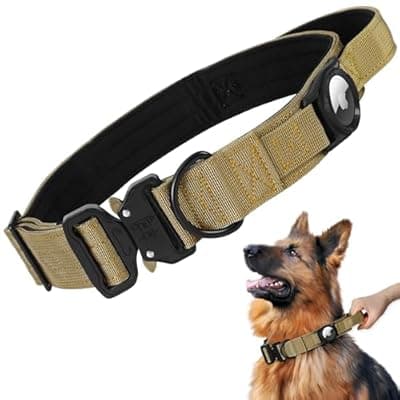 [Jumpress] Jumpress Heavy Duty Tactical Dog Collar with Airtag Holder, 1.5’’ Wide Large Dog Collar with Comfortable Handle, Durable Airtag Dog Collar for Large Dogs (Brown,Neck 20-24’’)