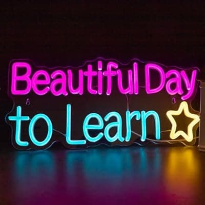 [KATMBFUE] KATMBFUE Beautiful Day To Learn Neon Signs, Neon Sign with Switch for Wall Decor, USB Dimmable Neon Lights Colorful LED Signs for Home Club Party Christmas Decoration 16.54 x 7.87"