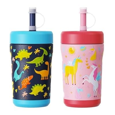[Sursip] Sursip Toddler Insulated Stainless Steel Cups Spill Proof, Kids 12 oz Sippy Cups for Toddlers 1-3 Tumbler with Straw and Lid for Smoothie BPA-Free