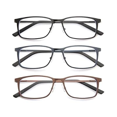 [Babrvma] Babrvma 3 Pack Reading Glasses for Men, Blue Light Blocking Readers with Spring Hinge, Rectangular Metal Frame Anti-Glare
