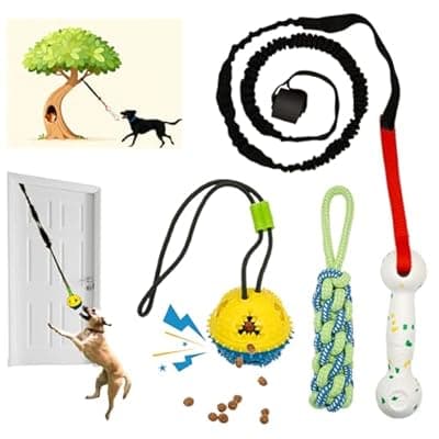 [GDuolaPaws] GDuolaPaws Interactive Dog Bungee Tug Toy, 4 Pieces Hanging Spring Pole for Puppy/Small Dogs, Outdoor Tether Rope for Yard & Small Tree, Indoor Door Pull Toy for Self Play and Solo Exercise