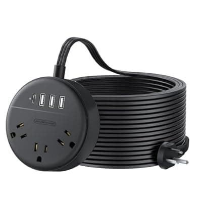 [NTONPOWER] Extension Cord 25 ft, NTONPOWER Flat Plug Power Strip with USB, 3 Outlet 2 USB Desktop Charging Station, Wall Mount Power Strip for Home Office, Black