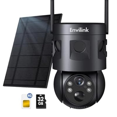 [Envilink] Envilink Solar Security Cameras Wireless Outdoor, 4G LTE Cellular, 2K Color Night Vision, 360°View with 3 PIR Sensors,3X Wider Motion Detection Range, 10000mah Battery, 2-Way Audio, No WiFi Needed