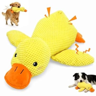 [VOXGET] VOXGET Dog Calming Duck Toys, 2026 New Interactive Duck Toy with Quack Sound and Crazy Crinkle for Large Dogs, Soft Stuffed Plush Calming Duck Toy for Dogs Reduce Boredom -Yellow, 17.7"x14.9"(L)