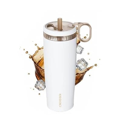 [KISSKIND] KISSKIND 20 Oz Iced Coffee Tumbler with Hidden Straw, Insulated Stainless Steel Coffee Tumbler, Leakproof Ceramic Lined Travel Cup for Subway Commuting, Slim Tumbler for To-Go, Clean Brew