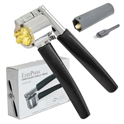 [EzeePress] Garlic Press Mincer, Crusher Set with Removable Chamber - Ergonomic Handle, Dishwasher Safe, Easy to Clean for Kitchen, Cooking, Restaurants​