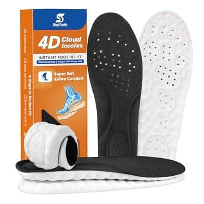 [StepTastic] StepTastic Insoles for Men and Women, 4D Cloud Shoe Inserts for Pain Relief, Trimmable Memory Foam Insoles for Long Standing & Hiking, Cushioning Insoles to Enhance Comfort (Black, M 4-4.5/W 6-6.5)