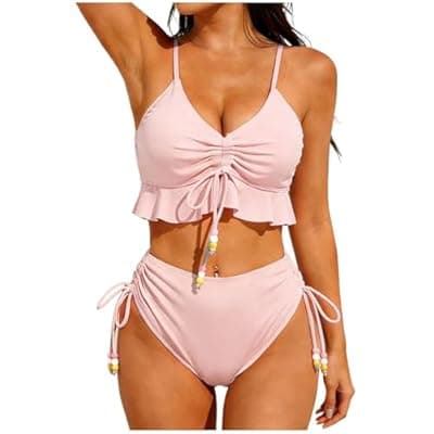 [LIKEOULI] LIKEOULI Bikini Sets for Women Solid Color Strap Bikini Off-Shoulder Swimsuit Set 2026