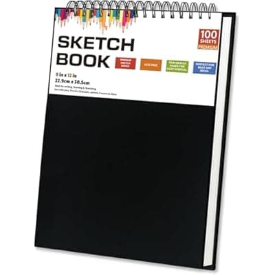 [ZARIMI] Sketch Book for Drawing - 120gsm Thick Paper, Spiral Bound, 100 Sheets, 9" x 12" Inch - Ideal for Artists, Students & Doodling Handheld with Batteries & Fast Charger