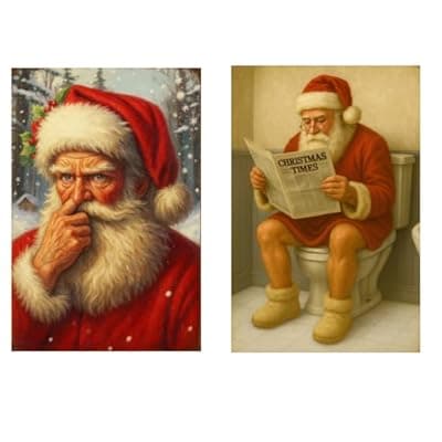 [Carastora] Carastora 2-pack Vintage Christmas Metal Tin Sign Set of Two, measuring 8×12in, featuring Santa Claus. Suitable for bedrooms, bathrooms, kitchens, gardens, and home decor, and holiday gift.