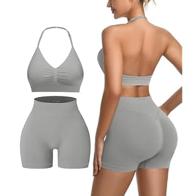 [Comper] 2 Piece Women's Workout Sets pilates outfits for women Padded Sports Bra Ribbed high waist yoga Shorts Gym athletic sets