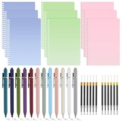 [Niodel] Niodel Spiral Notebooks Set, 9 Pcs A5 College Ruled Journals with 6 Black Ink Gel Pens, 6 Colored Ink Gel Pens, 6×0.5mm & 6×0.7mm Refills, Perfect for School Work Journaling