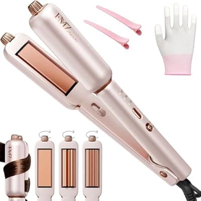 FMZ Pink Flat Iron Hair Straightener Curler Crimper for Women, 4 in 1 Professional Ionic Hair Styling Irons for Straightening, Crimping, Curling, Dual Voltage, Auto Shut-Off, Small Portable for Travel