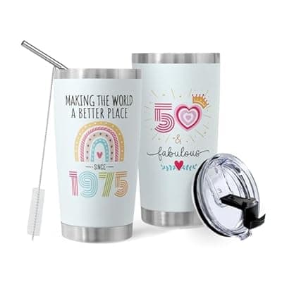 [DLOCCOLD] DLOCCOLD 50th Birthday Gifts For Women Tumbler 20oz- 1975 50th Cool Birthday Gifts for 50 Year Old Woman/Her/Mom/Grandma,50 Fabulous Gift, Birthday Decorations for Woman Turning 50 Year Old Present