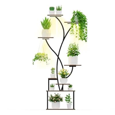 [BRITEWAVE] BRITEWAVE Botanical Indoor Plant Stand with Growth Lamps, 8 Level Triple Head Bulbs, 64.17" Corner Design Metal Greenery Exhibits for Patio and Living Area Decor