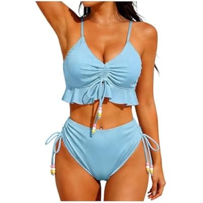 [LIKEOULI] LIKEOULI Bikini Sets for Women Solid Color Strap Bikini Off-Shoulder Swimsuit Set 2026