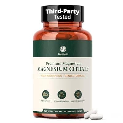 [BienRa\u00EDz] BienRaiz Magnesium Citrate, 230mg Elemental Magnesium, 120 Capsules | High Absorption Supplement for Sleep, Muscle Relaxation & Gentle Digestion - Vegan, Non-GMO, Gluten-Free, Unflavored