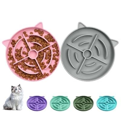 [YINEYA] YINEYA 2 Pcs Silicone Slow Feeder Cat Bowl, Cat Slow Feeder for Food Training, Interactive Puzzle Bowls for Puppy, Kitten Dishes to Prevent Overeating, Treat Toys Suitable for Dry and Wet Food