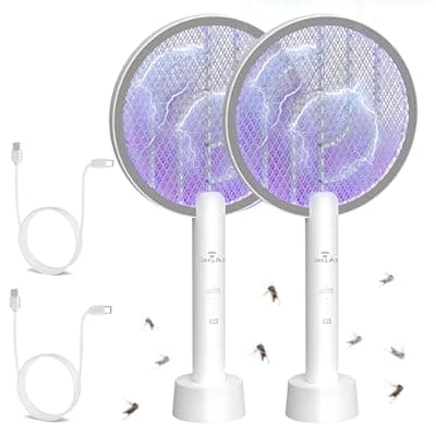[GooQand] Gooqand Bug Zapper Racket, 2 in 1 Electric Fly Zapper USB Rechargeable, 4000V Electric Fly Swatter with 3 Layer Safety Mesh, Indoor Outdoor Bug Zapper Racket for Kitchen, Bedroom, Camping(2 Pack