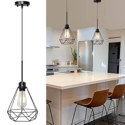 [Maliralt] Maliralt Pendant Light Hanging Lights Fixture - Adjustable Hanging Lamps with Black Metal Diamond Shade for Kitchen Island, Dining Room Over Table, Breakfast Corner, Farmhouse Home Decor - 1 Pack