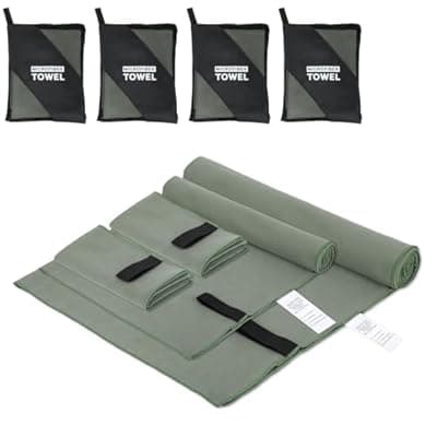 [NUOYEE] NUOYEE 4 Pack Microfiber Travel Towel S L XL Size Set Man Women Lightweight Quick Dry Camping Bath Towels for Body Beach Yoga Swimming Pool Hiking Outdoor Sports Towel(Army Green)
