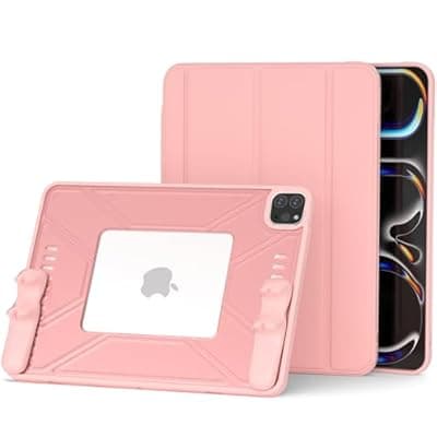[SidunRilax] Gaming Case for iPad Pro 11-Inch 2022/2021/ 2020/2018 Model 1st/ 2nd/ 3rd/ 4th Gen, for PUBG/COD, Detachable Grips & Removable Panel, Hollowed-Out Design for Coolers,Cover with Grips (Pink)