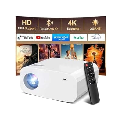 [Polaring] Projector, Mini Projector with WiFi and Bluetooth, Built-in Apps, Auto Focus & Keystone,Native 1080P Support, Portable Outdoor Smart Projector,White