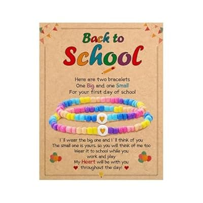 [BAYLAY] BAYLAY Back to School Bracelet - First Day of School Preschool/Kindergarten/1st Grade/2nd Grade/Back to School Stuff Gifts Supplies Mommy and Me Mommy Daughter Bracelets Heart Beaded Bracelets Gifts