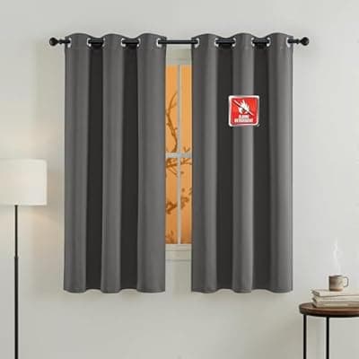 [NICETOWN] NICETOWN Fire Retardant Blackout Grey Curtains 63 inch Length 2 Panels for School and Classroom, 42 x 63 Room Darkening Fireproof Window Treatment for Cafe