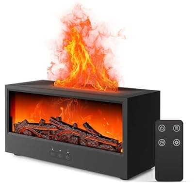[Hotwill] Fireplace Flame Air Diffuser Humidifier,7 Colors Aromatherapy Essential Oil Diffuser, Ultrasonic Aroma Humidifier with Remote Control & Timer for Bedroom, Home, Office, Yoga (Black)