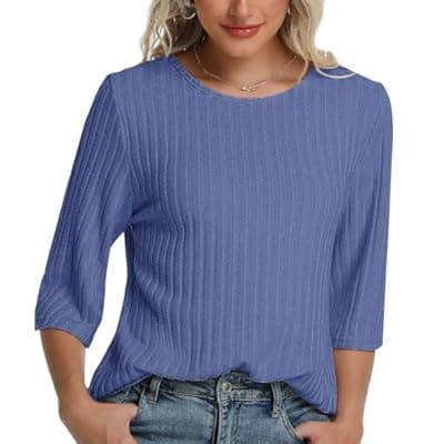 [MAGICATELIER] MAGICATELIER Women Fall Outfits Sweaters Tunic Tops Loose Fit Dressy 3/4 Sleeve Crew Neck Business Casual Blouses Shirts 2026