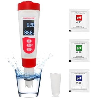 [Nuaoi] Digital Pool Water PH Tester - Multifunctional 4 in 1 PH Meter for Water/TDS/EC/Thermometer, TDS EC Meter Digital Water Tester with LCD Display for Drinking Water Swimming Pools Aquariums Hydroponics