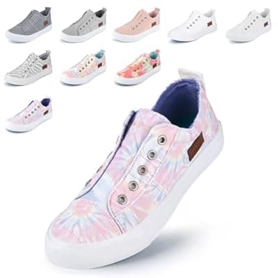 [JENN ARDOR] JENN ARDOR Womens Slip On Fashion Sneakers No Laces Comfortable Casual Low Canvas Sneakers Flats Walking Shoes