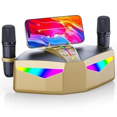 [RayangSound] RayangSound Karaoke Machine, Real 35W Portable Speaker,8H Long Time, 2 Rechargeable Wireless Microphones,LED,Karaoke Machine for Adults & Kids,BT/FM/USB/TF/AUX,for Home Party/Outdoors(CHJ161-Golden)